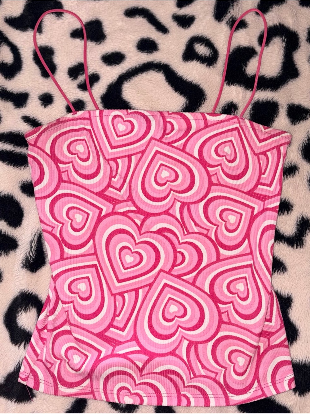 Faded Rose Pink Heart Print Spaghetti Strap Tank Top - XS